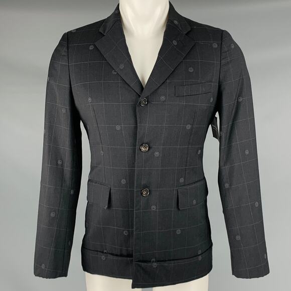 COMME des GARCONS Size S Black Grey Window Pane Wool Sport Coat - Picture 1 of 8